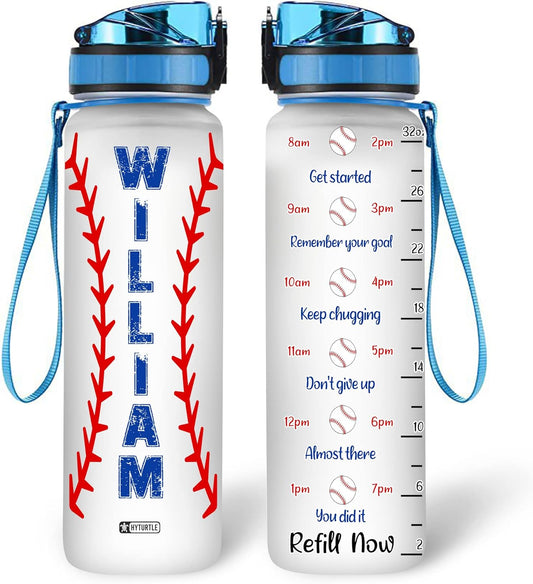 Baseball Water Bottle Tracker 32oz – Personalized Sports Gift for Baseball Fans, Dads & Kids
