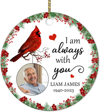 Cardinal Wreath Memorial Ceramic Ornament – Personalized Photo Remembrance Gift for Loss, Sympathy or Christmas Tribute
