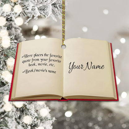 Personalized Open Book Cut Acrylic Ornament – Custom Quote Christmas Gift for Librarian, Reader, or Teacher