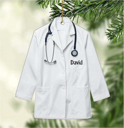Doctor Coat Cut Acrylic Ornament – Personalized Christmas Gift for Physician, Nurse, or Medical Student