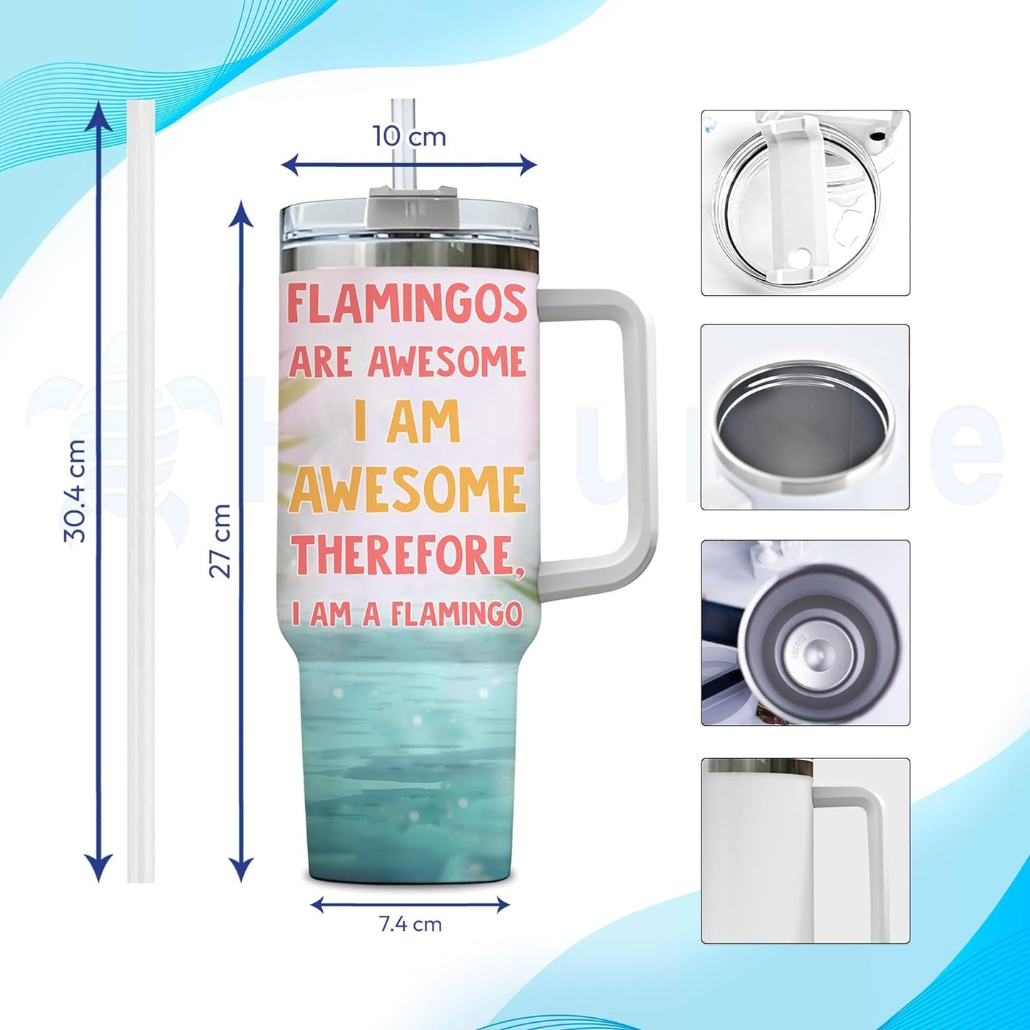 Flamingo Tumbler 40oz with Handle & Straw – Personalized Stainless Steel Insulated Cup with Lid – Stylish Gift for Bird Lovers