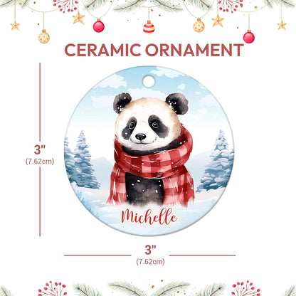 Panda Winter Scarf Ceramic Circle Ornament – Personalized Christmas Gift for Panda Lover, Cute Animal Tree Decor Keepsake for Her
