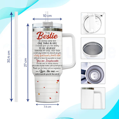 Bestie Friendship Tumbler 40oz with Handle & Straw – Personalized Stainless Steel Insulated Travel Cup with Lid – Heartwarming Gift for Best Friends