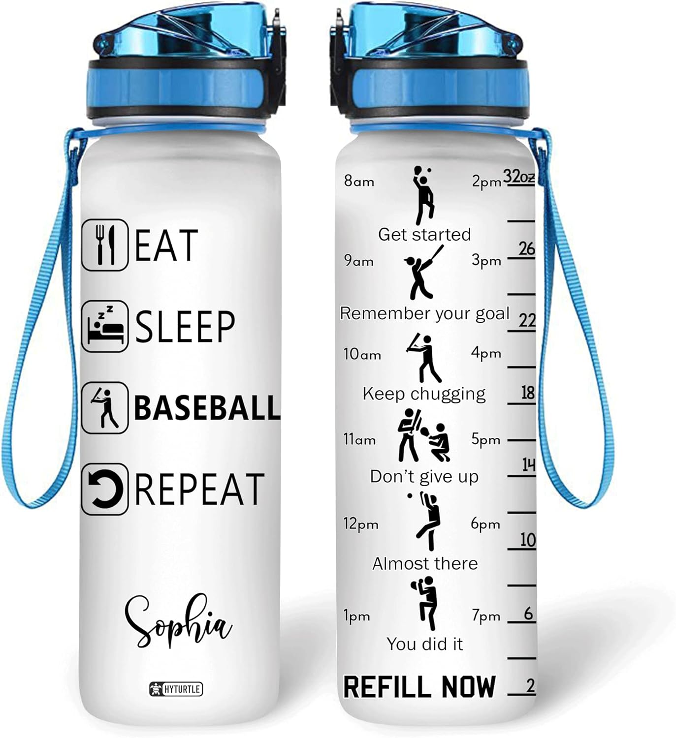 Baseball Pattern - Personalized Water Tracker Bottle 32oz