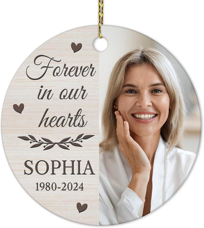 Memorial Photo Panel Ceramic Circle Ornament – Personalized In Loving Memory Christmas Gift for Loss of Loved One, Comfort and Remembrance