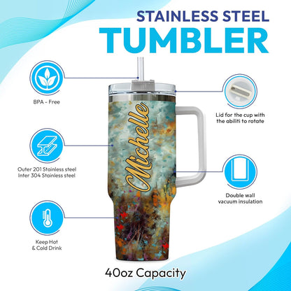 Highland Cow Art Tumbler 40oz – Personalized Stainless Steel Insulated Travel Cup with Handle & Straw, Leak-Proof Lid – Creative Gift for Farm Lovers