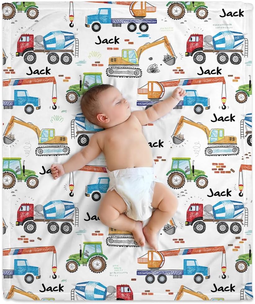 Construction Vehicles Baby Blanket - Personalized Blanket