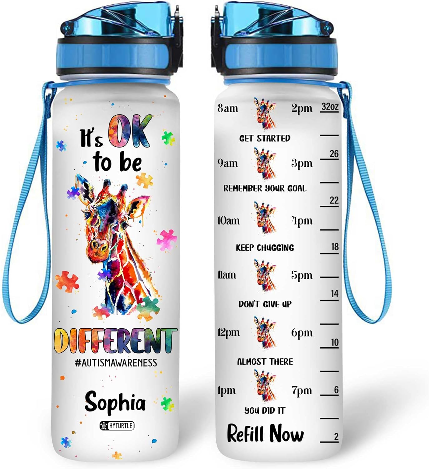 It's Ok To Be Different - Personalized Water Tracker Bottle 32oz