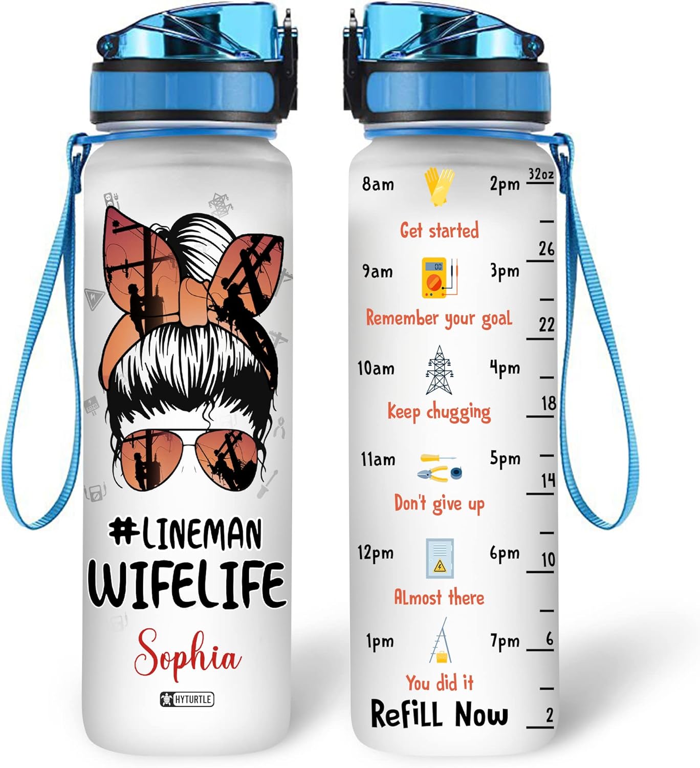 Glasses Lineman - Personalized Water Tracker Bottle 32oz