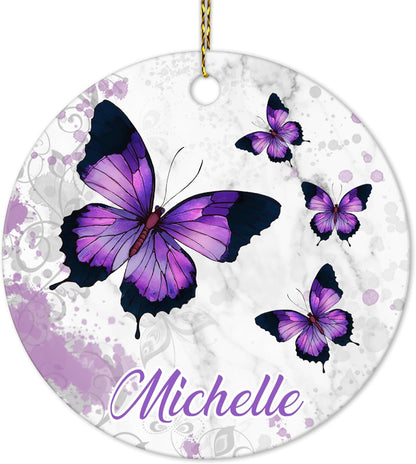 Purple Butterflies Ceramic Ornament – Personalized Christmas Gift for Butterfly Lover, Daughter, Mom or Best Friend