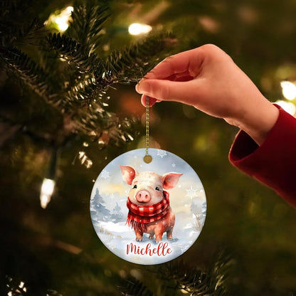 Cute Pig Winter Ceramic Ornament – Personalized Christmas Gift for Animal Lover, Farmer or Country Decor Fan