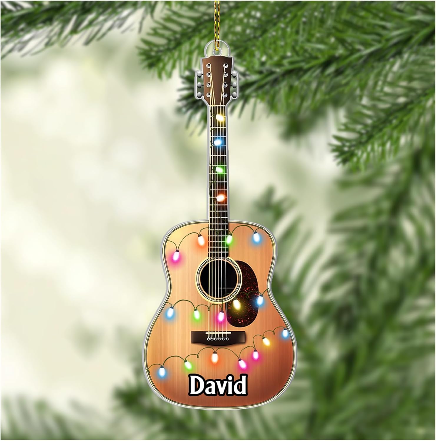 Acoustic Guitar Cut Acrylic Ornament – Personalized Christmas Gift for Guitarist, Music Teacher, or Songwriter