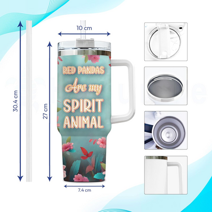 Red Panda Lover Tumbler 40oz with Handle & Straw – Personalized Stainless Steel Insulated Cup with Lid – Unique Christmas Gift for Animal Fans