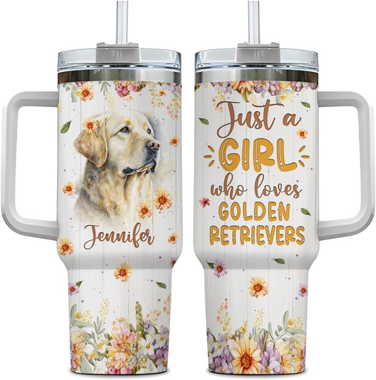 Golden Retriever Lover Tumbler 40oz with Handle & Straw – Personalized Stainless Steel Insulated Mug – Cute Gift for Dog Moms