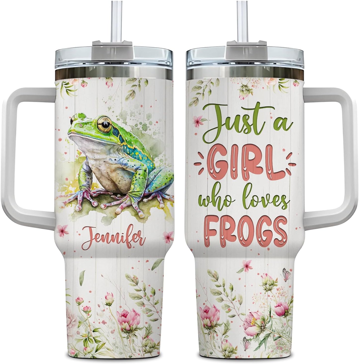 Frog Garden Tumbler 40oz – Personalized Stainless Steel Insulated Cup with Handle & Straw – Fun Gift for Frog Lovers