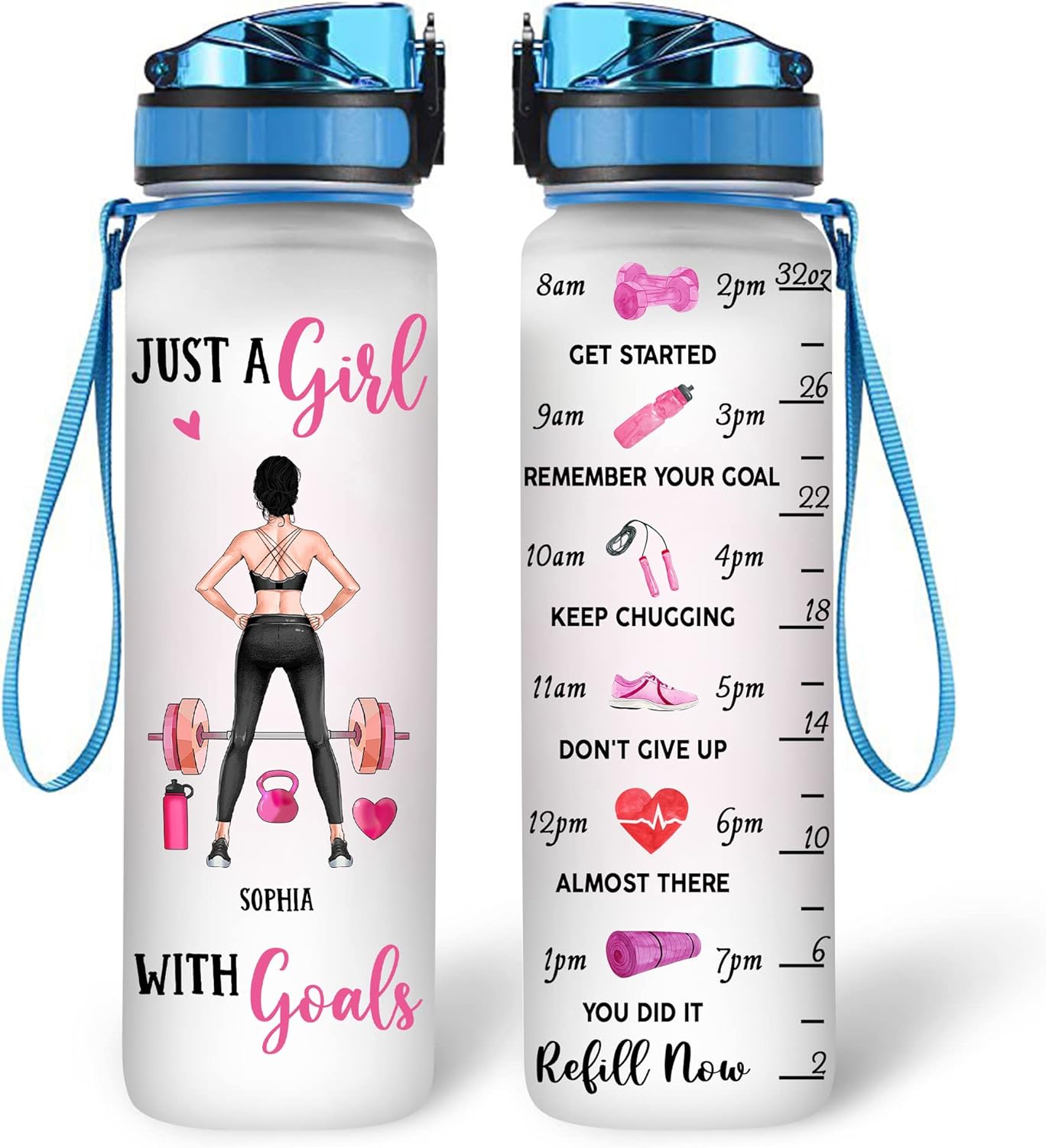 Just A Girl With Goals Fitness - Personalized Water Tracker Bottle 32oz