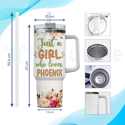 Phoenix Tumbler 40oz – Personalized Stainless Steel Insulated Cup with Handle & Straw – Mythical Bird Travel Mug Gift for Women