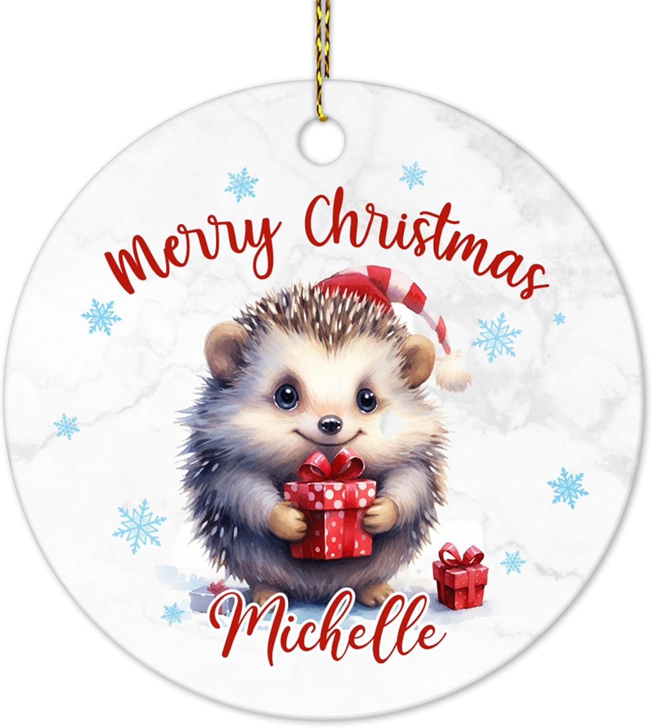 Hedgehog Christmas Ceramic Ornament  Personalized Cute Animal Lover Holiday Tree Decoration  Unique Keepsake Gift for Kids Women