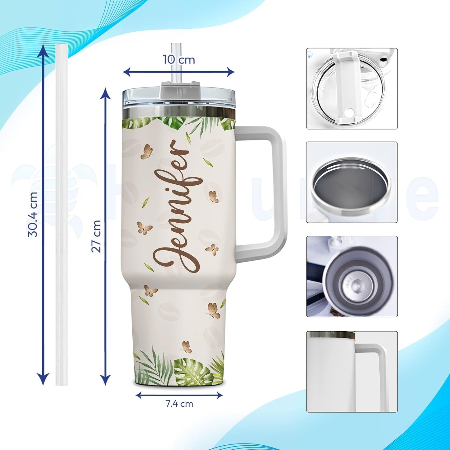 Funny Sloth Coffee Tumbler 40oz with Handle & Straw – Personalized Stainless Steel Travel Cup with Lid – Creative Gift for Animal Lovers