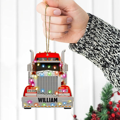 Personalized Red Truck Head Cut Acrylic Ornament – Custom Trucker Christmas Decoration Gift for Men or Coworker
