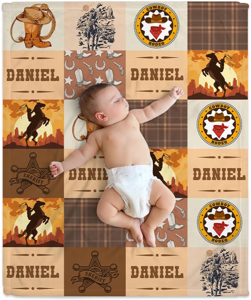 Wild West Cowboy Baby Blanket - Personalized Blanket