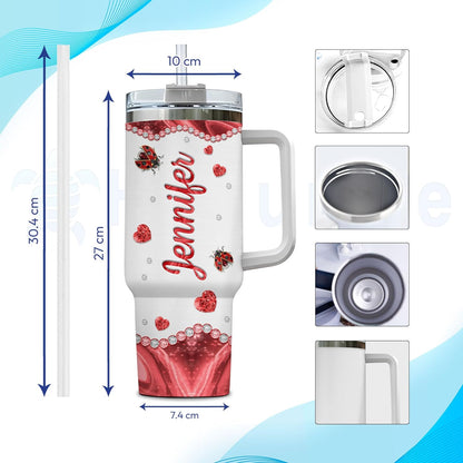 Ladybug Sparkle Tumbler 40oz with Handle & Straw – Personalized Stainless Steel Insulated Travel Cup with Lid – Cute Gift for Women & Kids