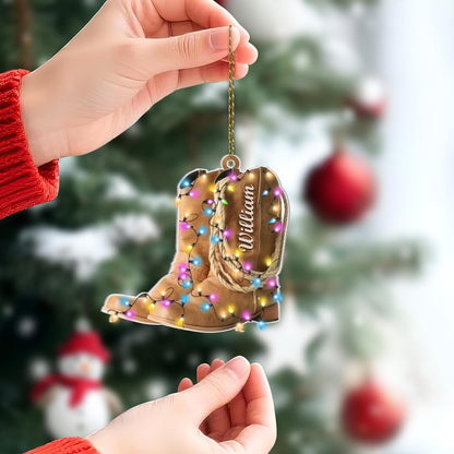 Cowboy Boots Cut Acrylic Ornament – Personalized Western Christmas Gift for Cowboy, Cowgirl, or Rodeo Lover