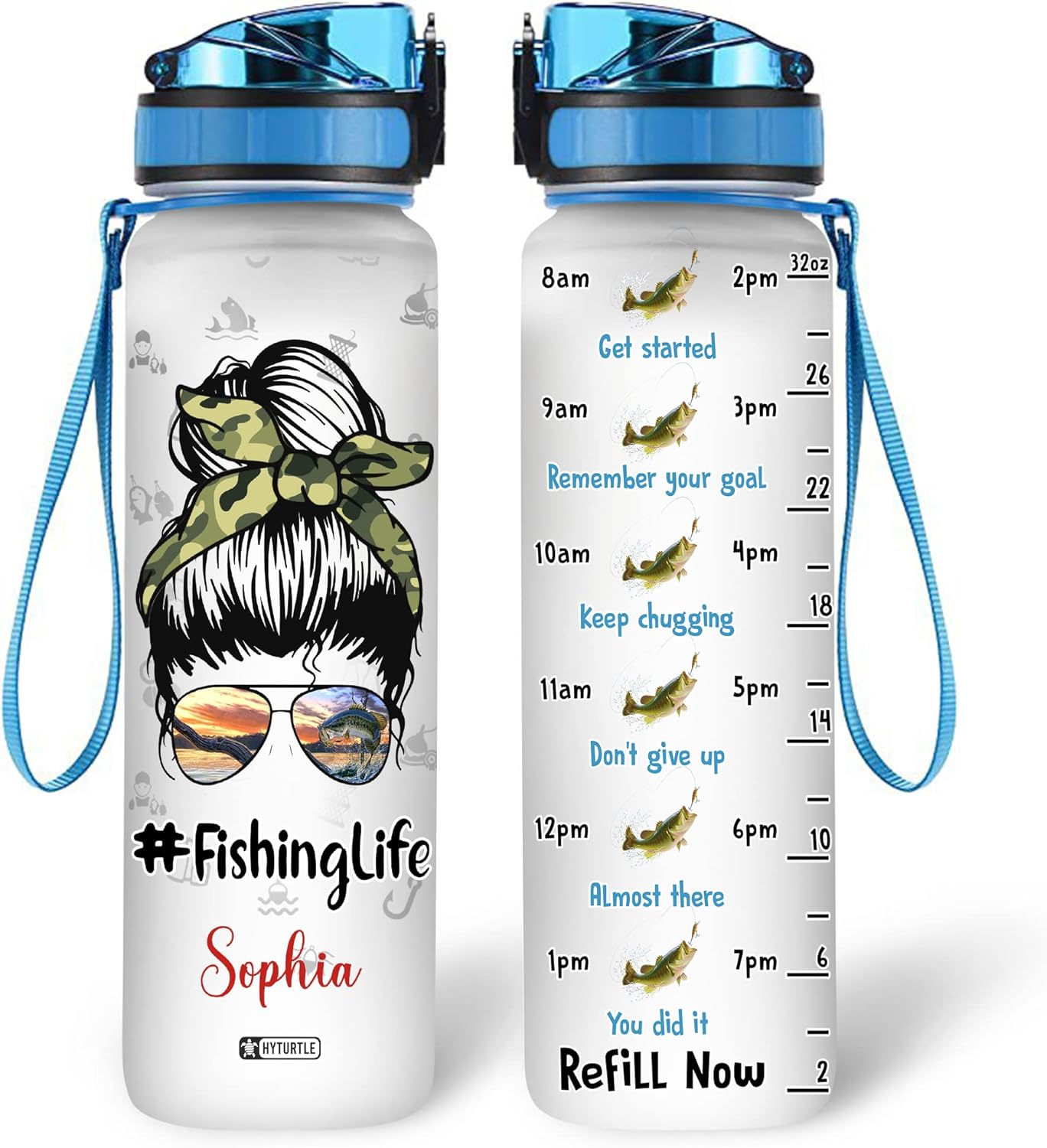 Girl Fishing Life - Personalized Water Tracker Bottle 32oz