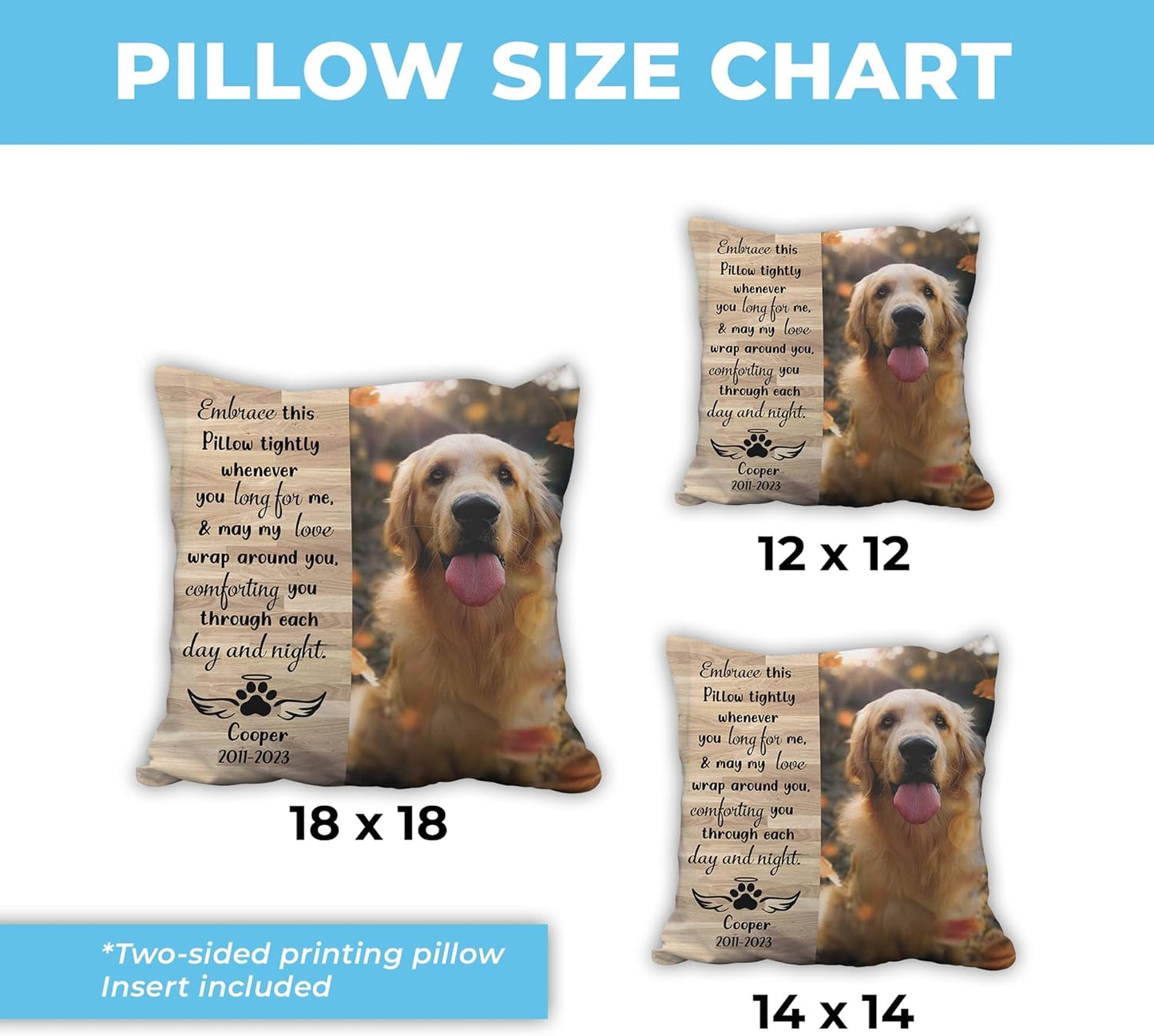 Woodgrain Pet Memorial Personalized Pillow with Insert – Custom Name Dog Remembrance Cushion – Healing Gift for Pet Loss and Comfort