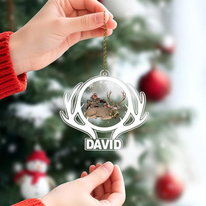 Deer Hunter Memorial Cut Acrylic Ornament – Personalized Christmas Gift for Outdoorsman, Father, or Hunter – Remembrance Tree Keepsake