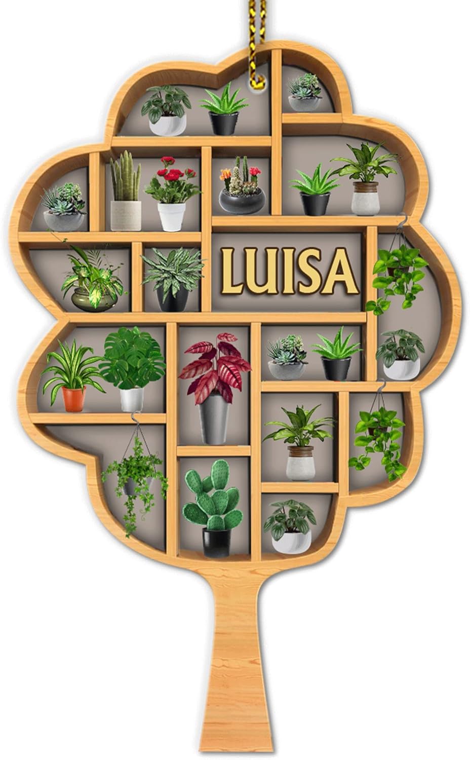 Tree-Shaped Plant Shelf Wood Ornament – Custom Christmas Gift for Gardener, Plant Mom, or Nature Enthusiast