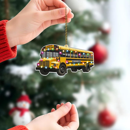 School Bus Cut Acrylic Ornament – Personalized Christmas Gift for Bus Driver, Teacher, or Student