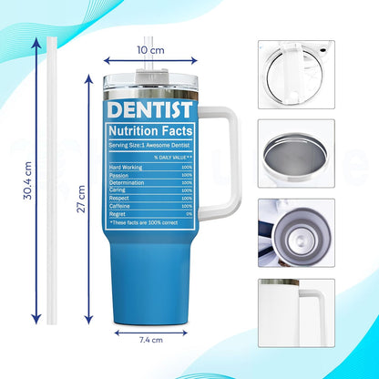 Dentist Scrub Tumbler 40oz with Handle & Straw – Personalized Stainless Steel Insulated Travel Cup with Lid – Creative Gift for Dental Lovers