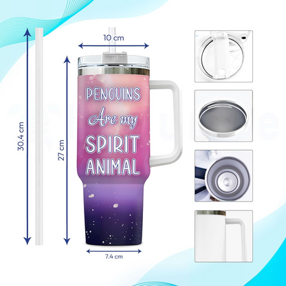 Penguin Lover Tumbler 40oz with Handle & Straw – Personalized Stainless Steel Insulated Travel Cup with Lid – Cute Birthday & Christmas Gift for Animal Lovers