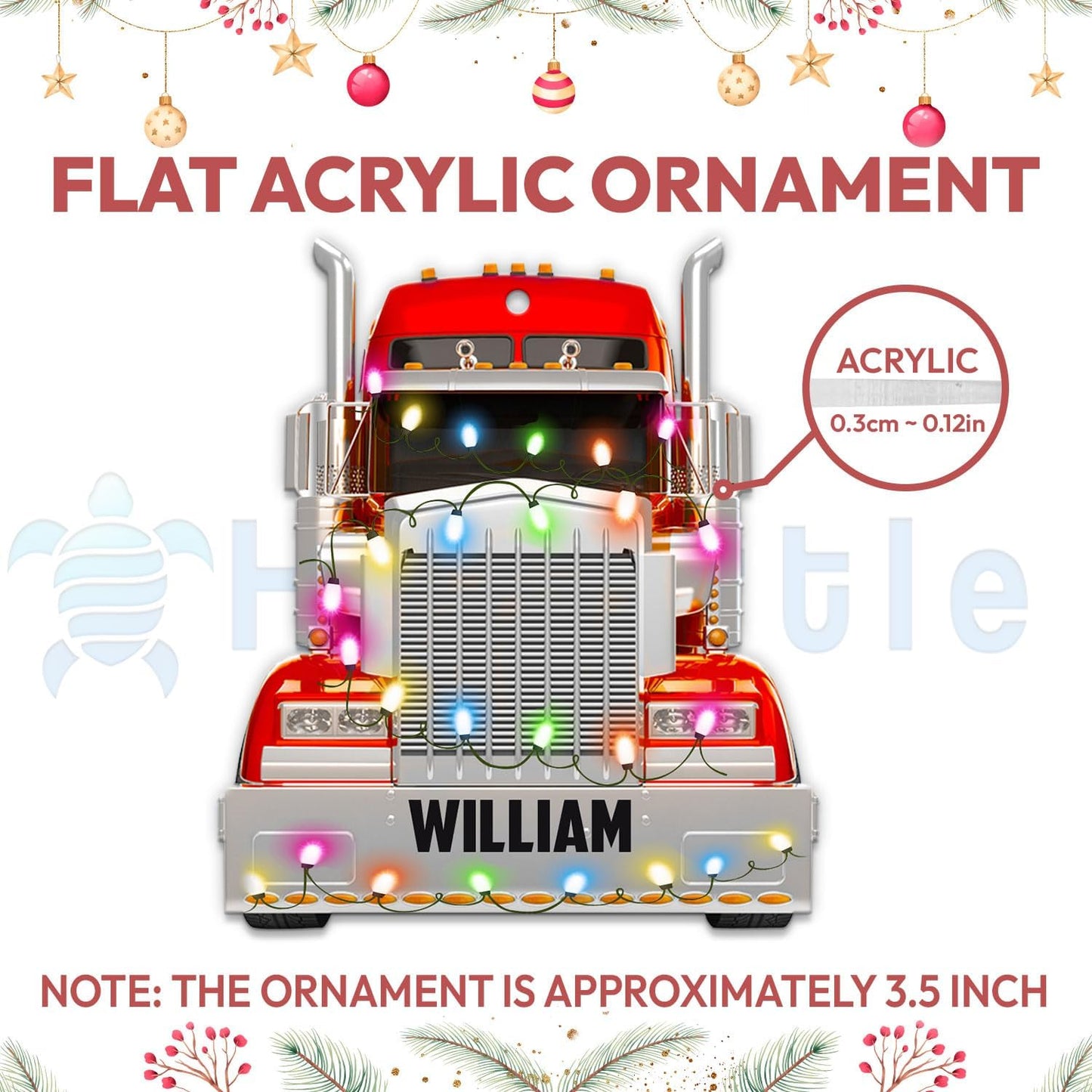 Personalized Red Truck Head Cut Acrylic Ornament – Custom Trucker Christmas Decoration Gift for Men or Coworker