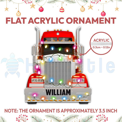 Personalized Red Truck Head Cut Acrylic Ornament – Custom Trucker Christmas Decoration Gift for Men or Coworker