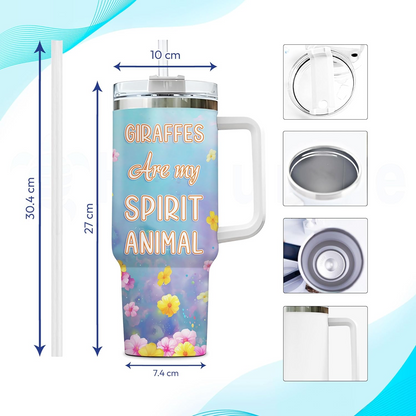 Giraffe Lover Tumbler 40oz with Handle & Straw – Personalized Stainless Steel Insulated Travel Cup with Lid – Cute Birthday Gift for Animal Lovers