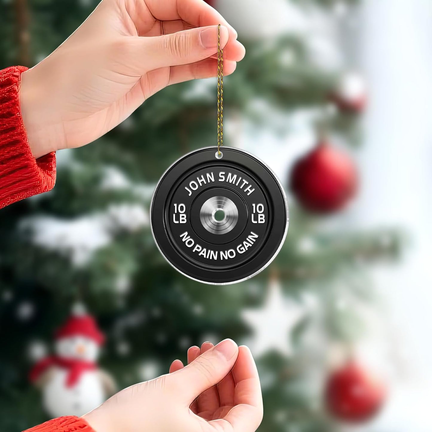 Weight Plate Cut Acrylic Ornament – Personalized Fitness Christmas Gift for Gym Lover, Trainer, or Athlete