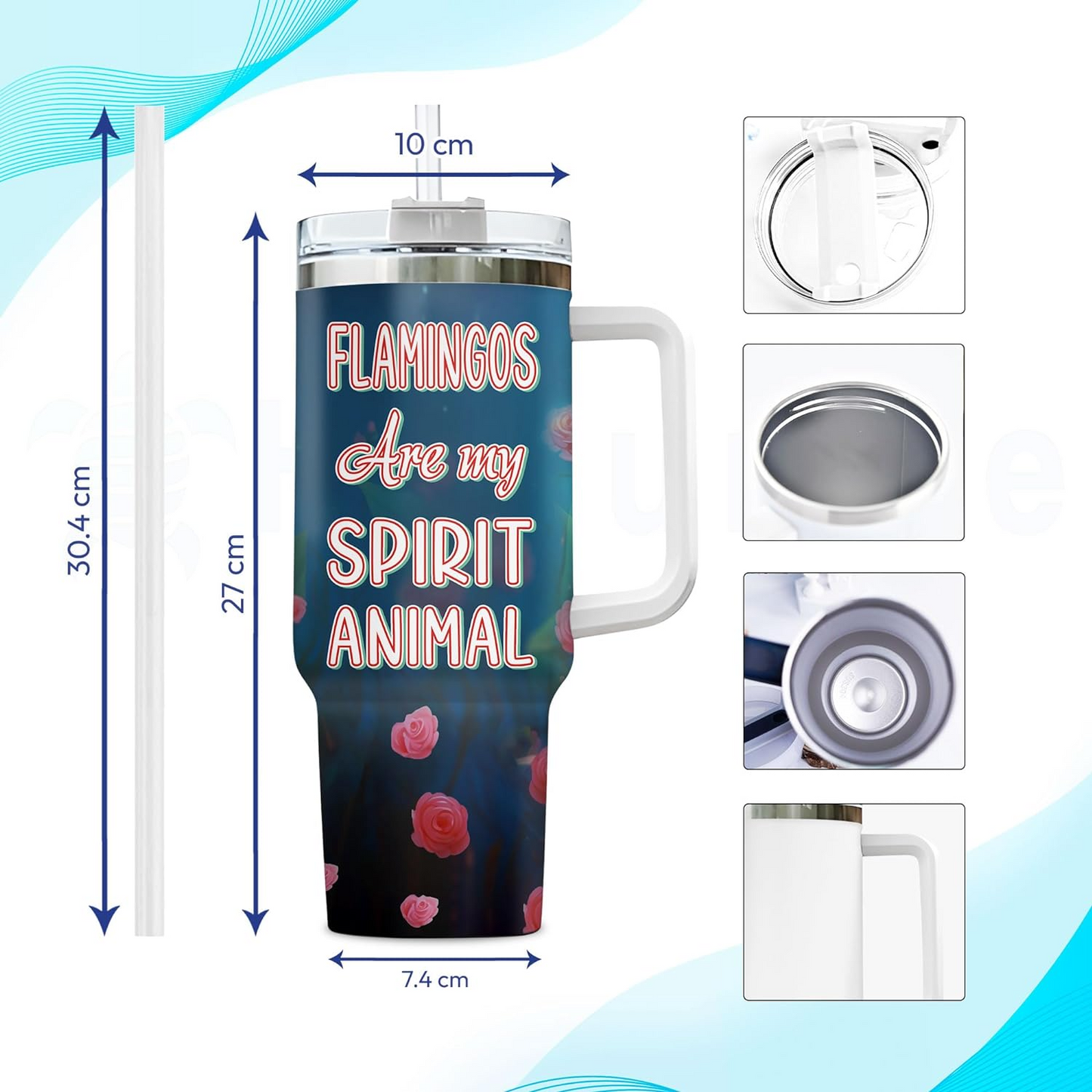 Flamingo Lover Tumbler 40oz with Handle & Straw – Personalized Stainless Steel Insulated Cup with Lid – Stylish Birthday Gift for Animal Lovers