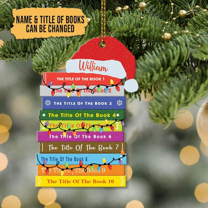 Personalized Book Stack Hat Cut Acrylic Ornament – Custom Reading Lover Christmas Gift for Librarian, Teacher, or Bookworm