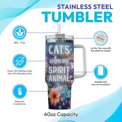 Cat Lover Tumbler 40oz with Handle & Straw – Personalized Stainless Steel Insulated Cup with Lid – Cute Birthday & Christmas Gift for Women & Girls