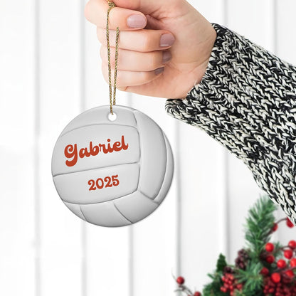 Volleyball Ball Texture Ceramic Circle Ornament – Personalized Christmas Gift for Volleyball Player, Team Parent or Coach, Sports Tree Decor
