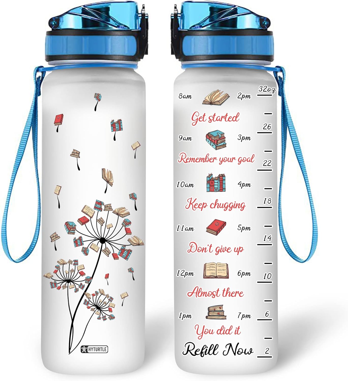 Dandelion Book Pattern - Water Tracker Bottle 32oz