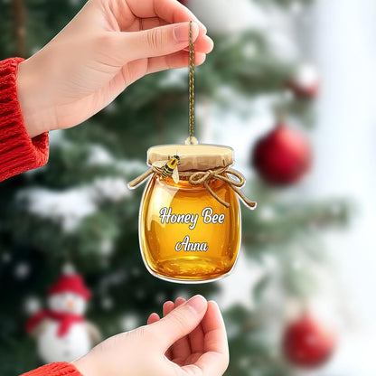 Honey Bee Jar Personalized Acrylic Ornament – Custom Name Beekeeper Keepsake – Sweet Christmas Gift for Nature and Honey Lovers
