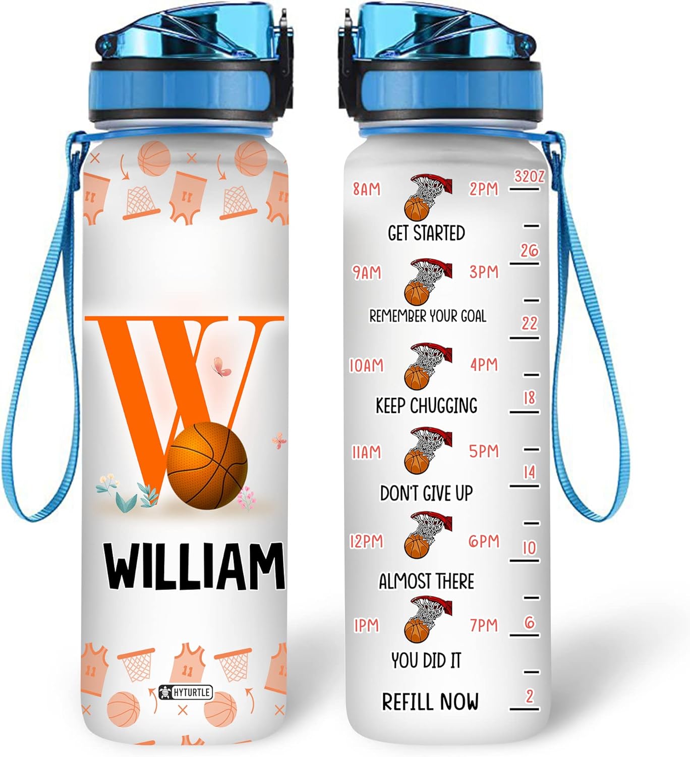 Basketball Floral Pattern - Personalized Water Tracker Bottle 32oz