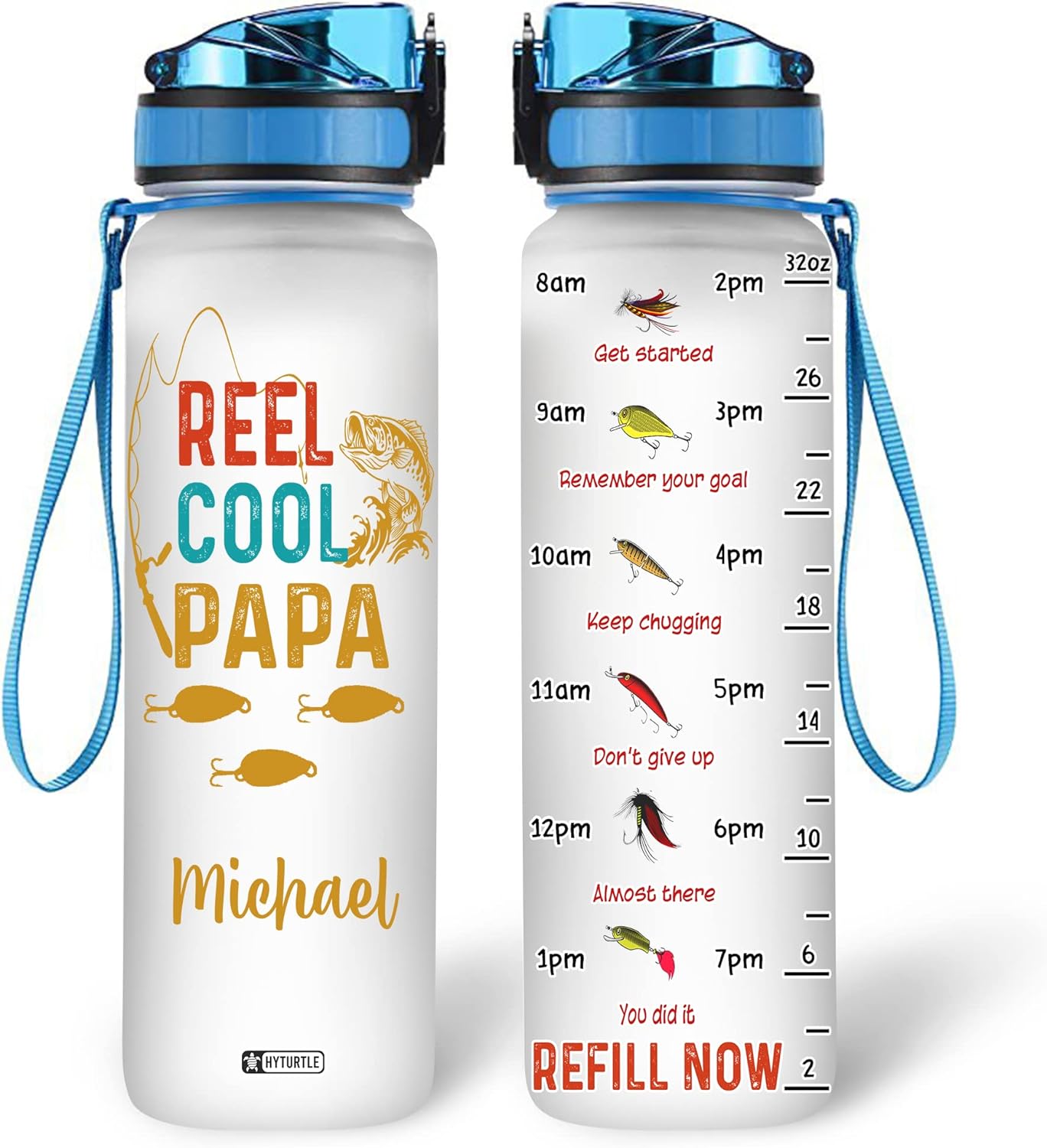 Reel Cool Papa - Personalized Water Tracker Bottle 32oz