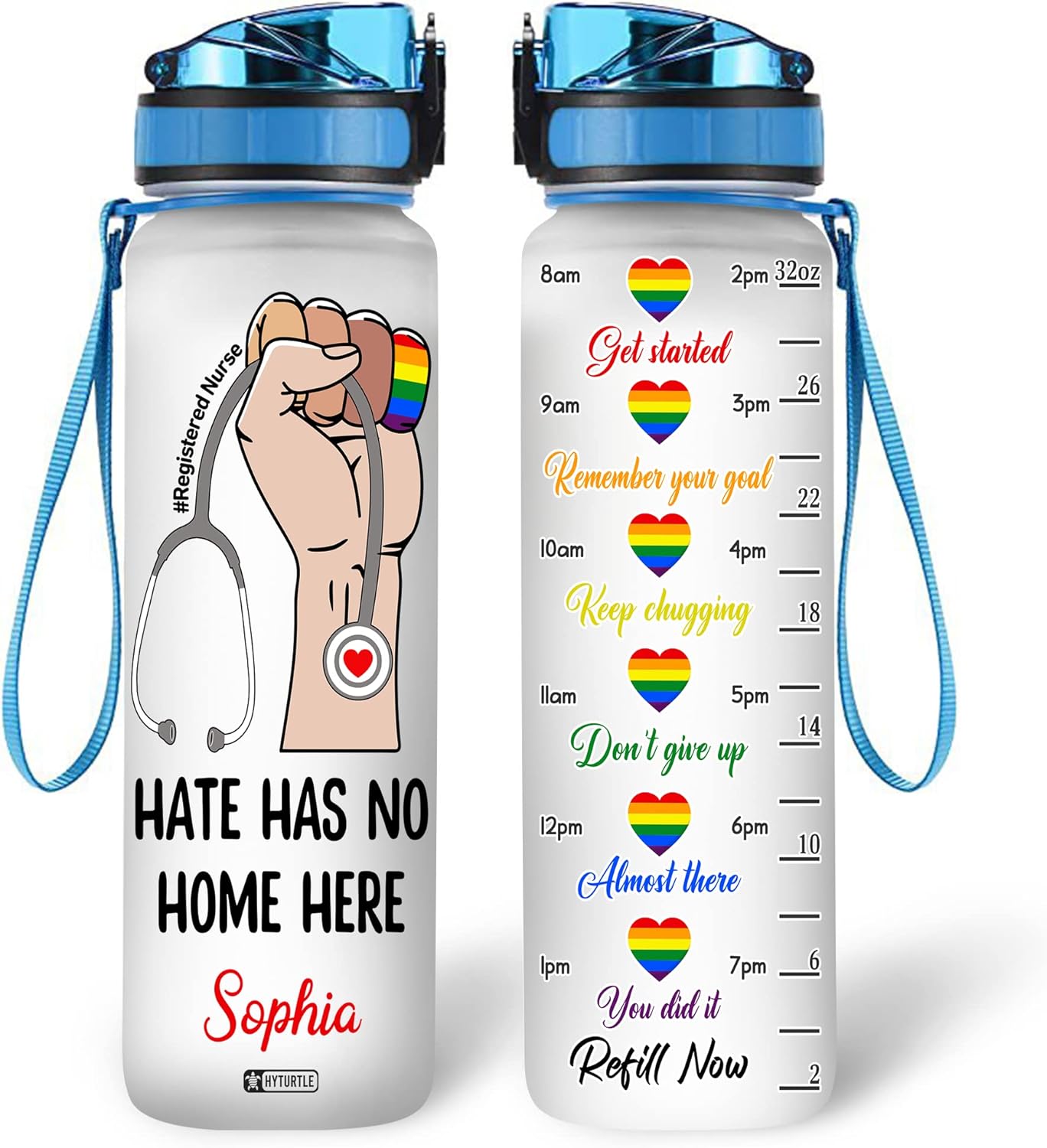 Hate Has No Home Here - Personalized Water Tracker Bottle 32oz