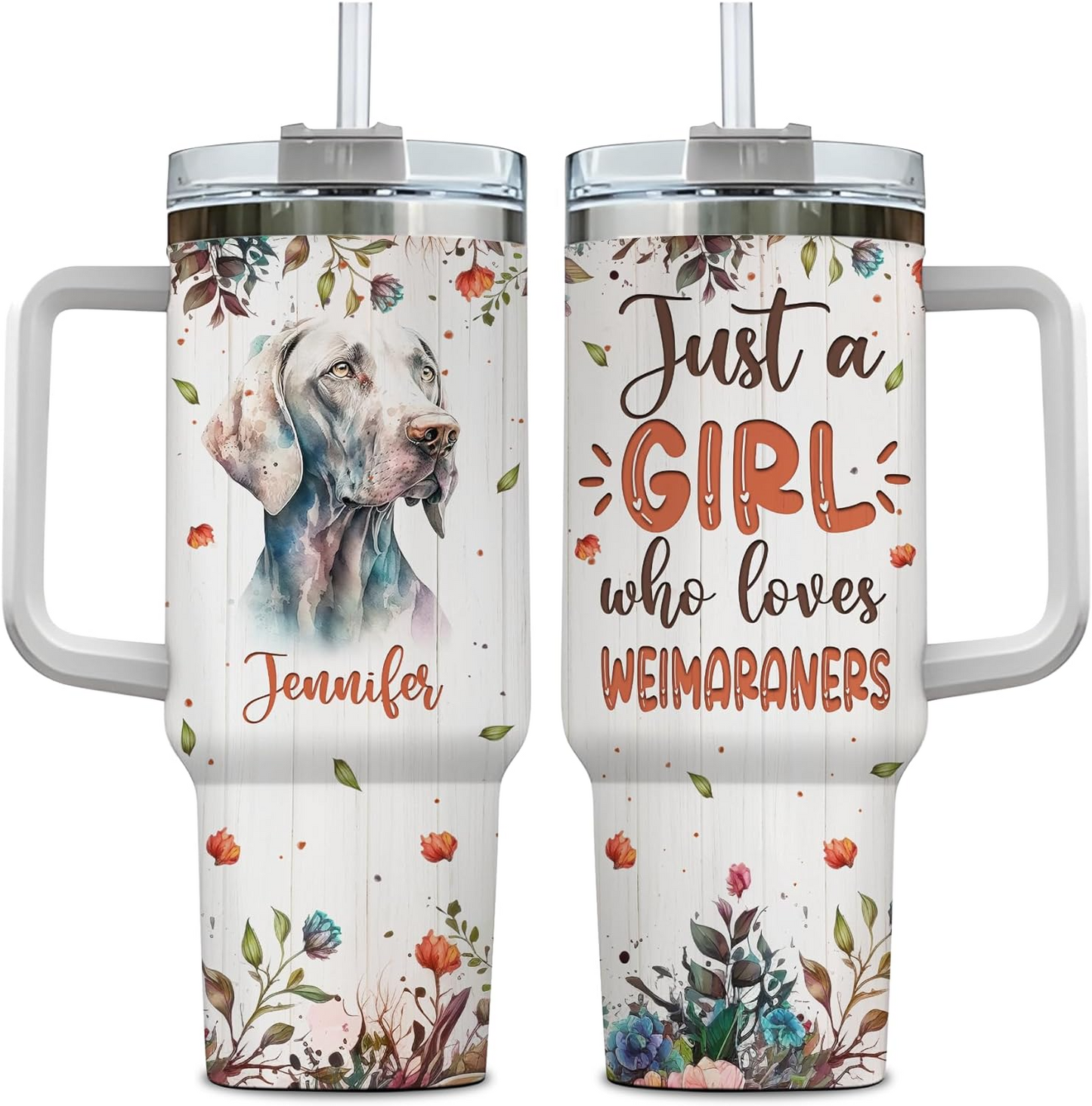 Weimaraner Lover Tumbler 40oz with Handle & Straw – Personalized Stainless Steel Insulated Travel Cup – Stylish Gift for Dog Lovers