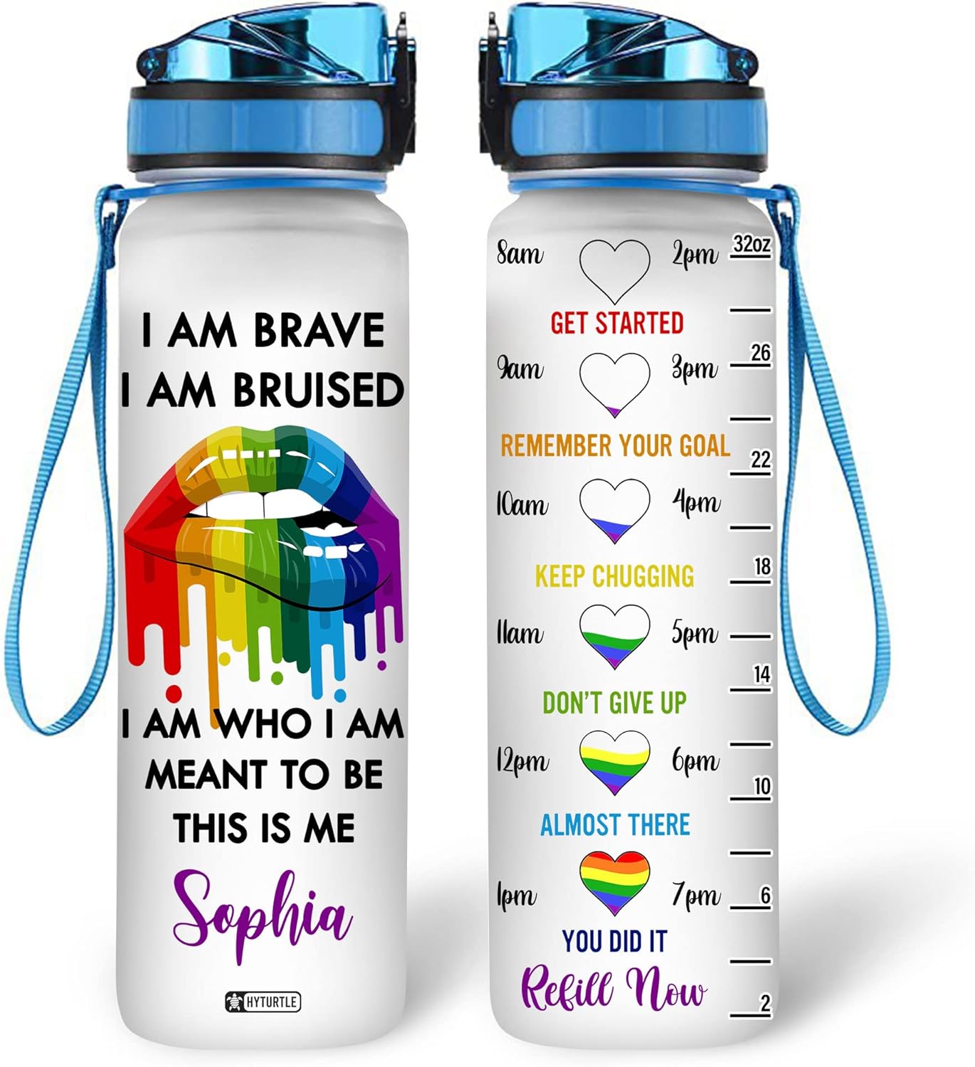 I Am Who I Am Meant To Be - Personalized Water Tracker Bottle 32oz