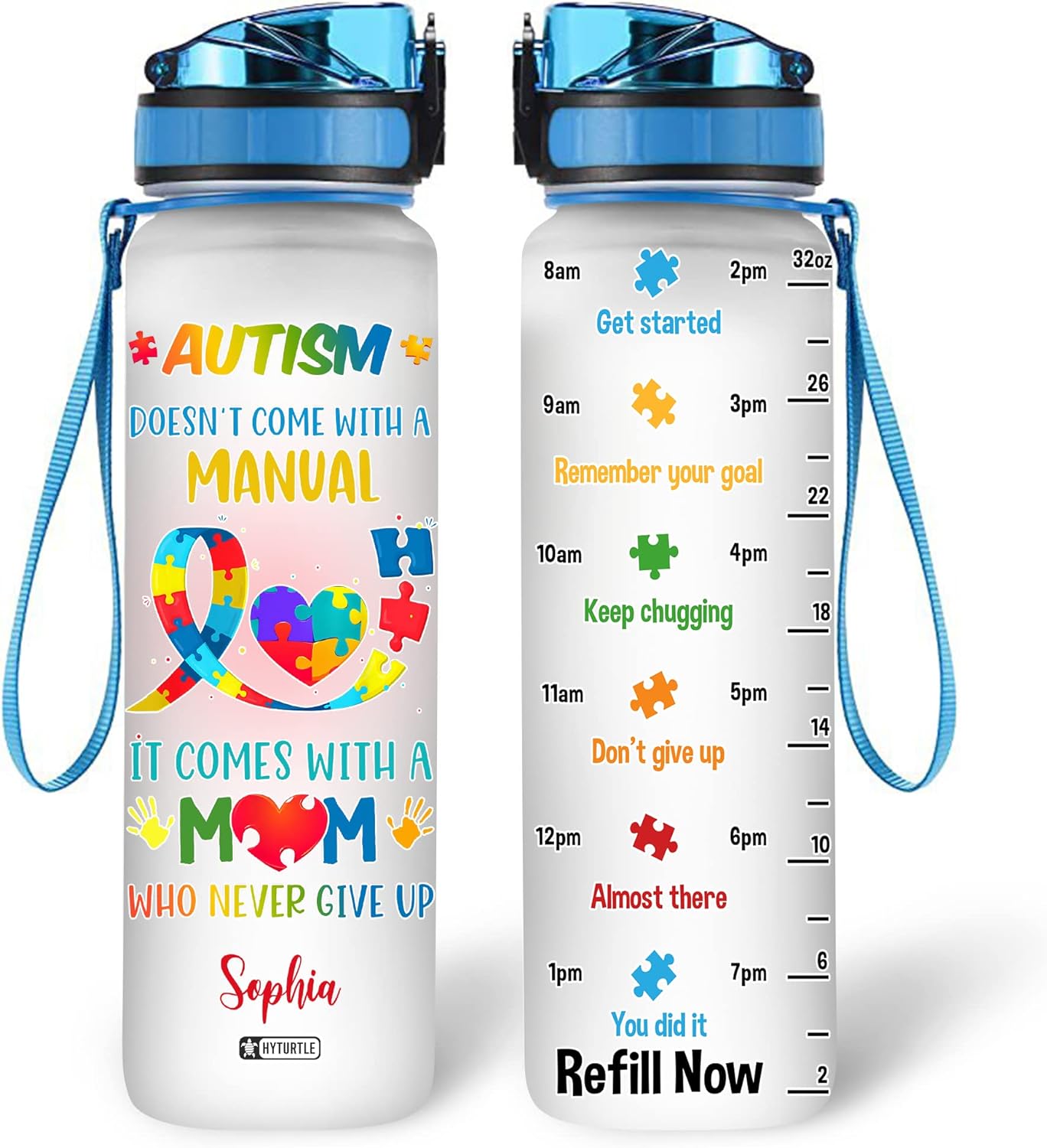 Autism Doesn't Come With A Manual - Personalized Water Tracker Bottle 32oz